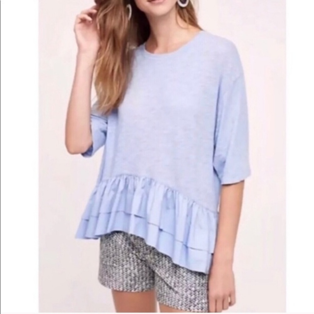 Anthropologie Akemi Kin Blue Cascading Ruffle Top
